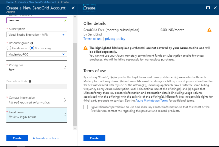 SendGrid in Microsoft Azure