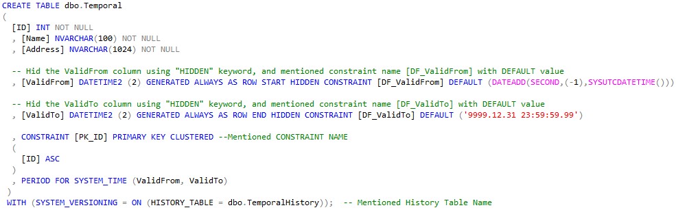 Temporal Tables In SQL Server 2016 and azure sql databases