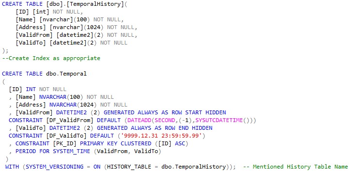 Temporal Tables In azure sql databases