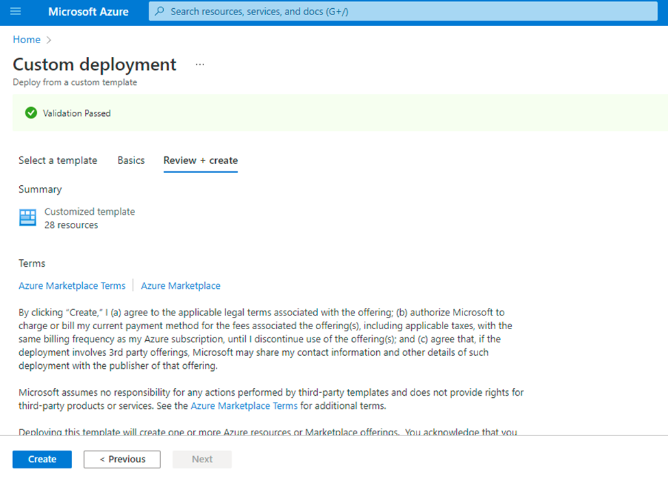 Deploy template Azure portal